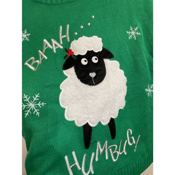 New Directions Green Bah Humbug Christmas Sweater Sz PM Knit Top - Picture 4 of 8